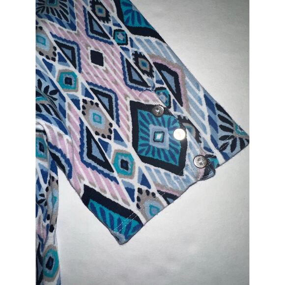 Chicos Top Women’s Size 1 US 8 Short Sleeve Tee Shirt Aztec Cotton - Picture 4 of 7